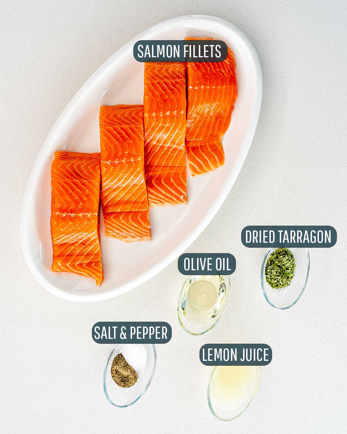 overhead shot of ingredients needed to make baked salmon.