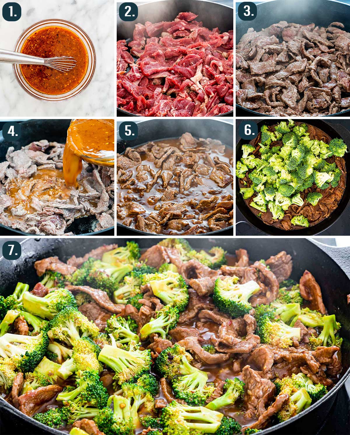process shots showing how to make beef and broccoli