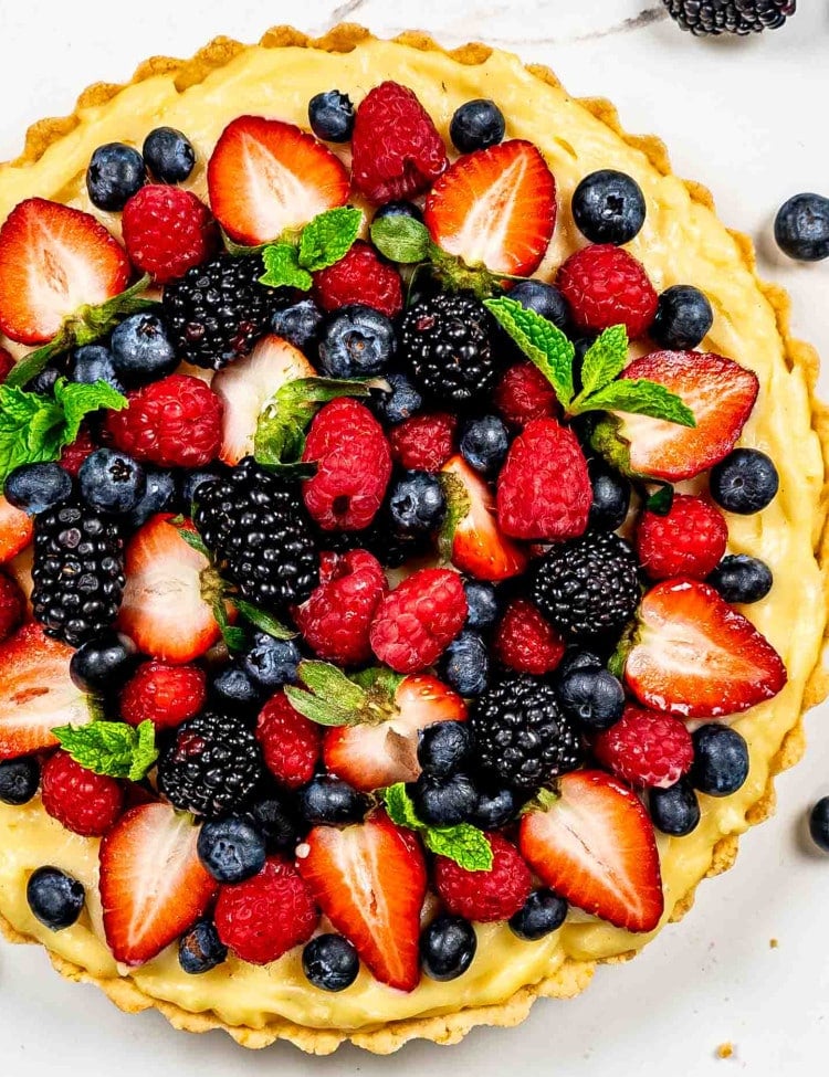 a gorgeous freshly made berry tart.
