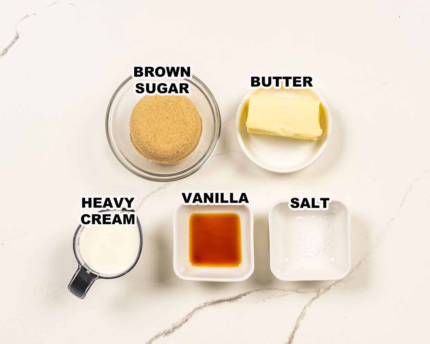 ingredients needed to make caramel sauce for bread pudding.