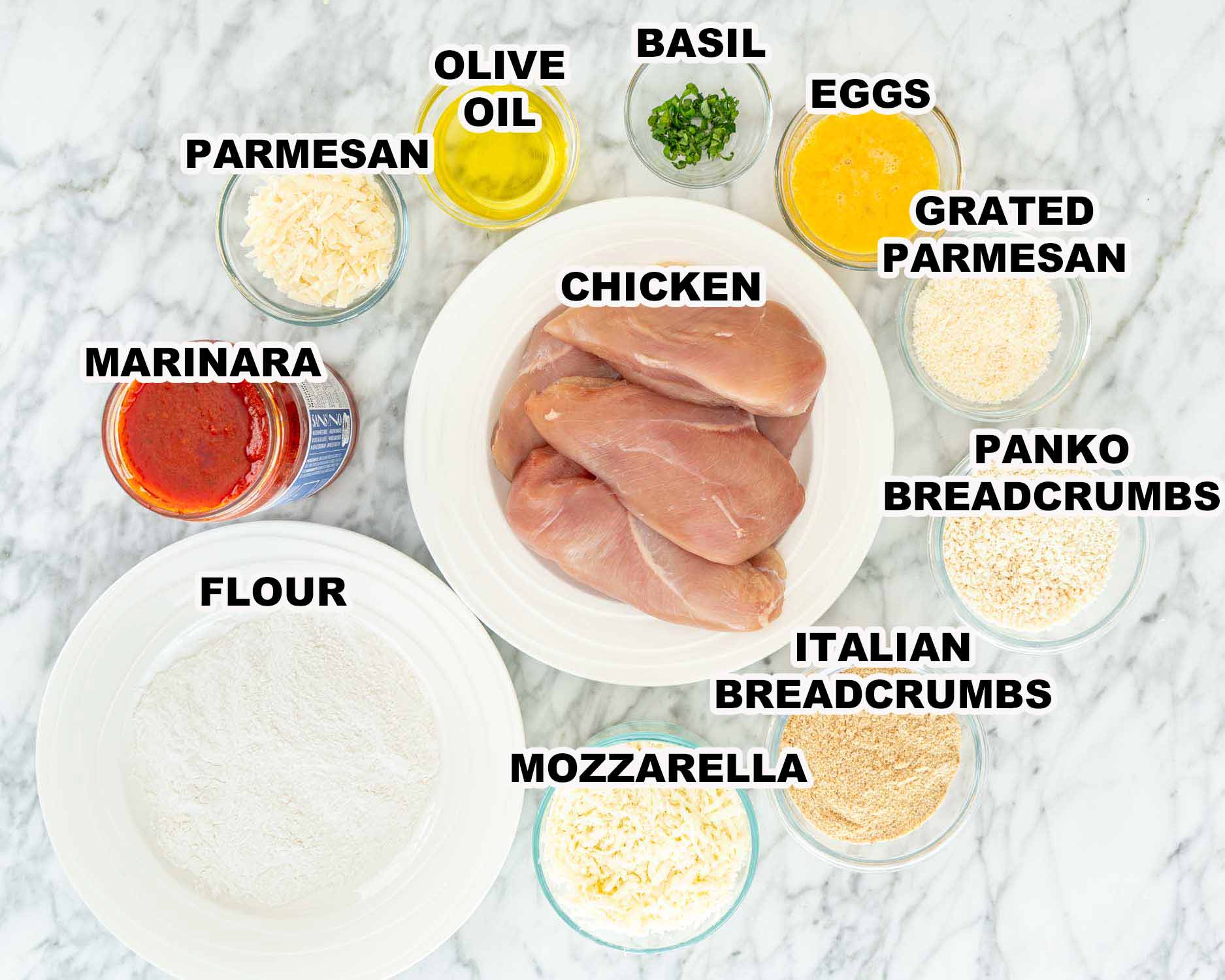 ingredients needed to make chicken parmesan.
