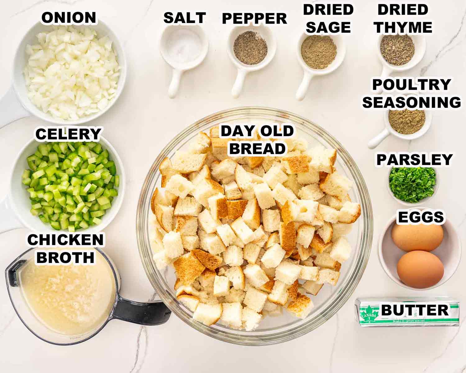 ingredients needed to make easy stuffing.