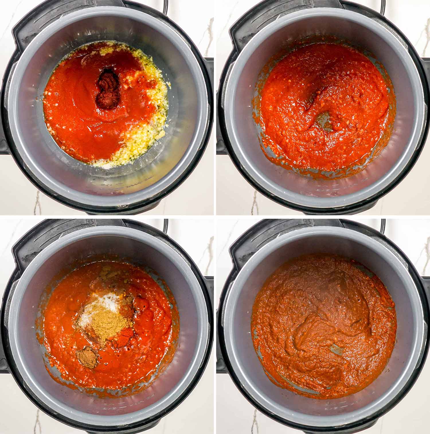 process shots showing how to make butter chicken in the instant pot.