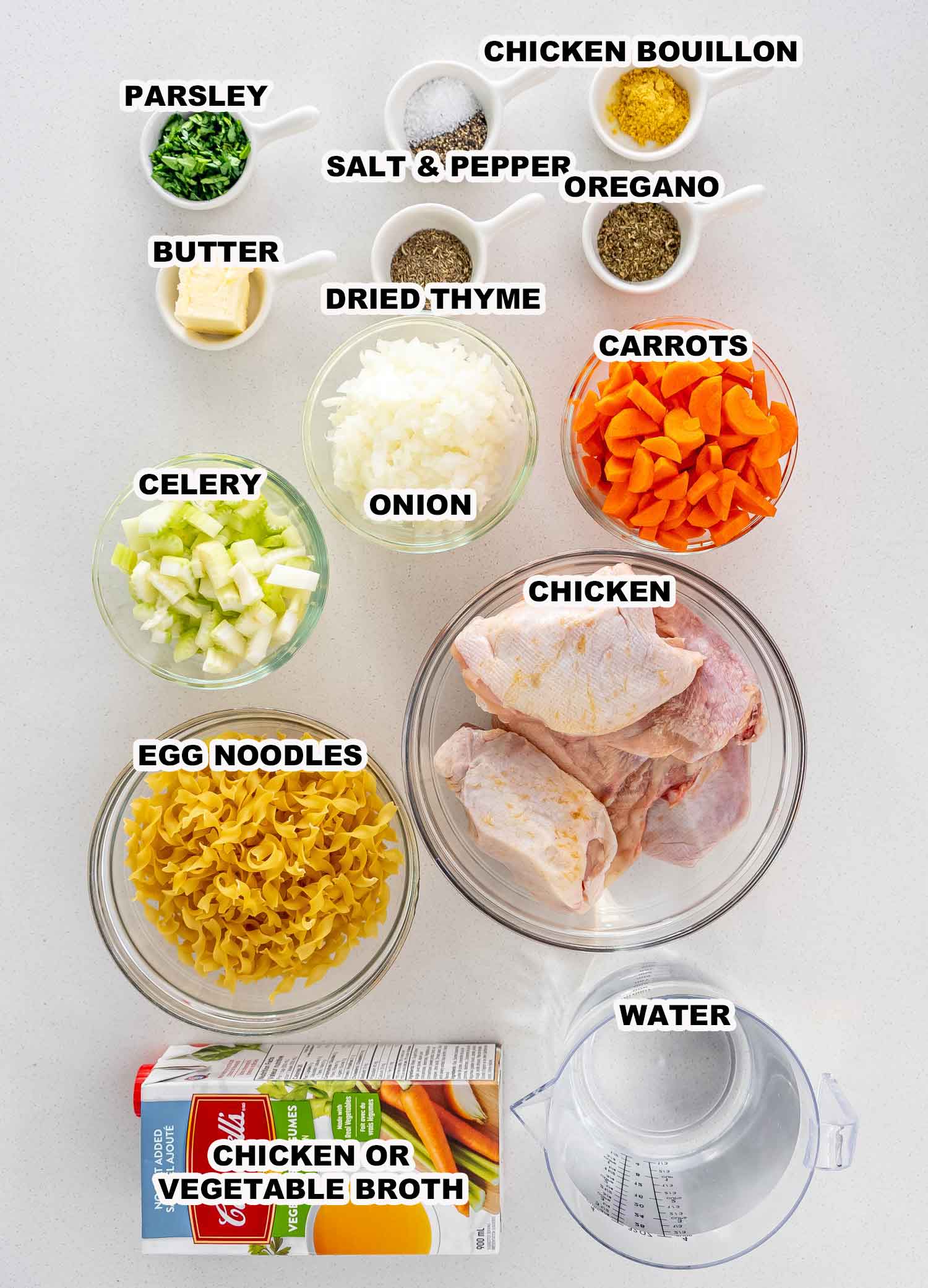 ingredients needed to make chicken noodle soup.