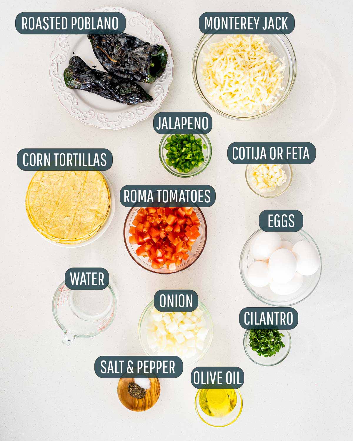 overhead shot of ingredients needed to make migas.