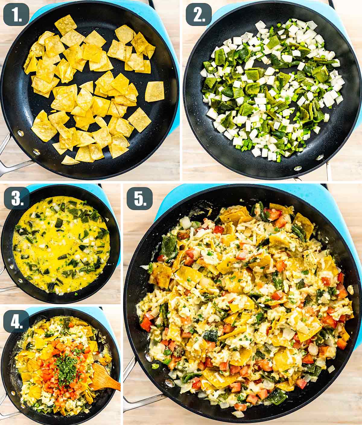 process shots showing how to make migas.