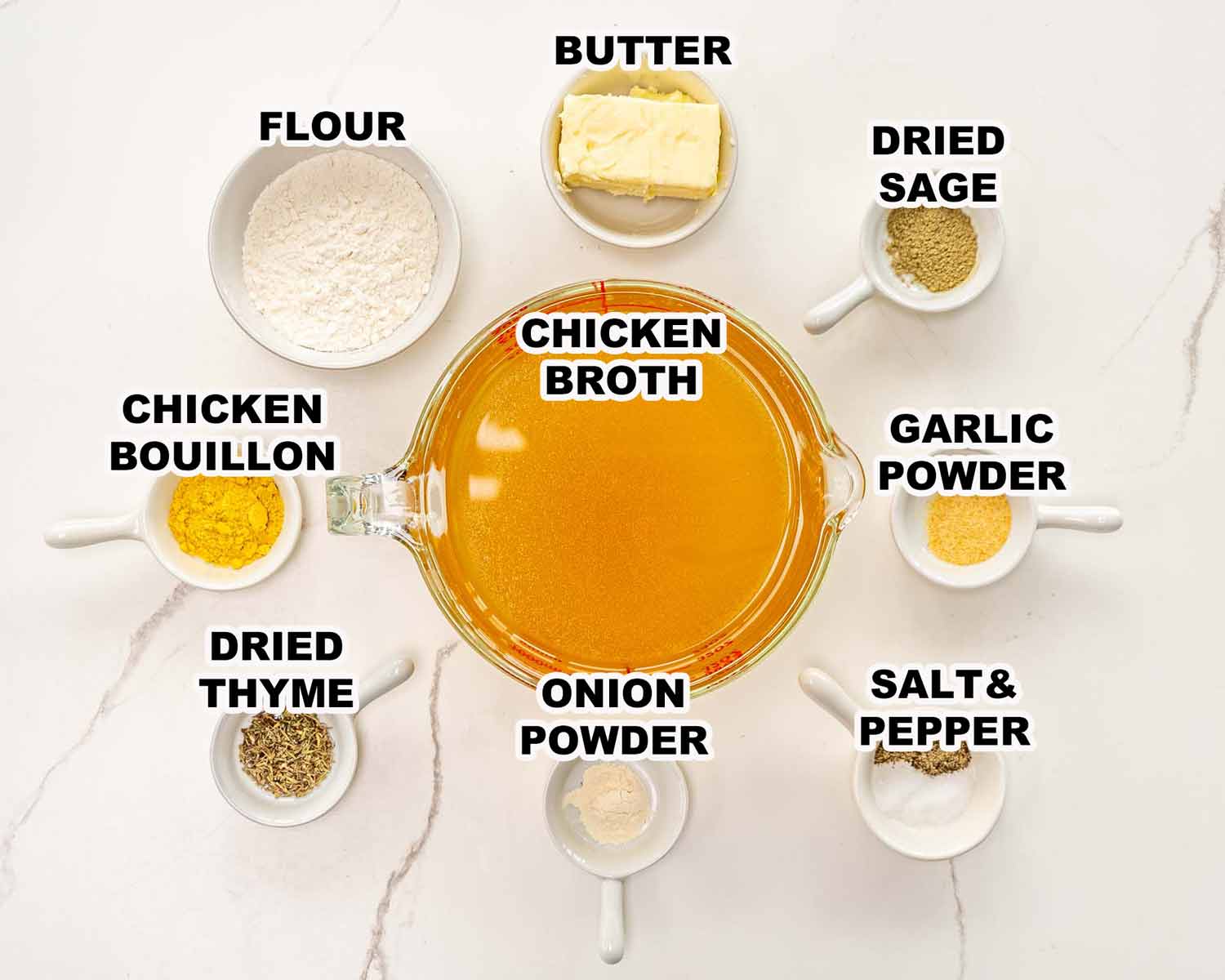 ingredients needed to make no drippings gravy.