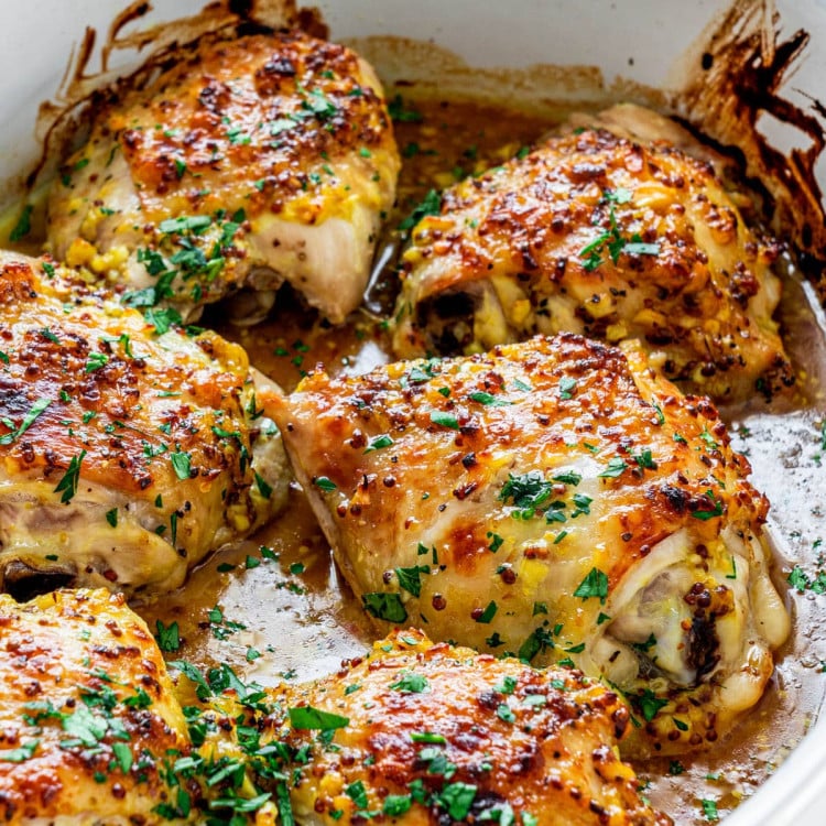 oven baked chicken thighs in a pan