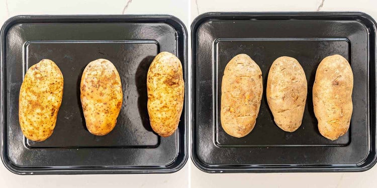 process shots showing how to make potatoes romanoff.