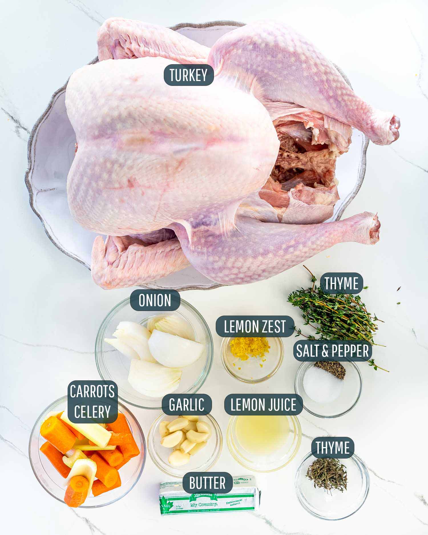 ingredients needed to make a roast turkey.