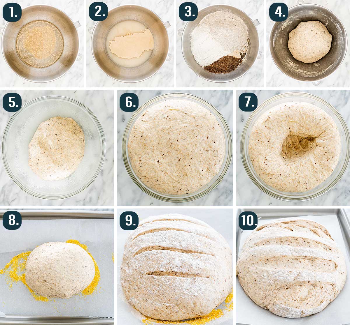 process shots for showing how to make a rye bread