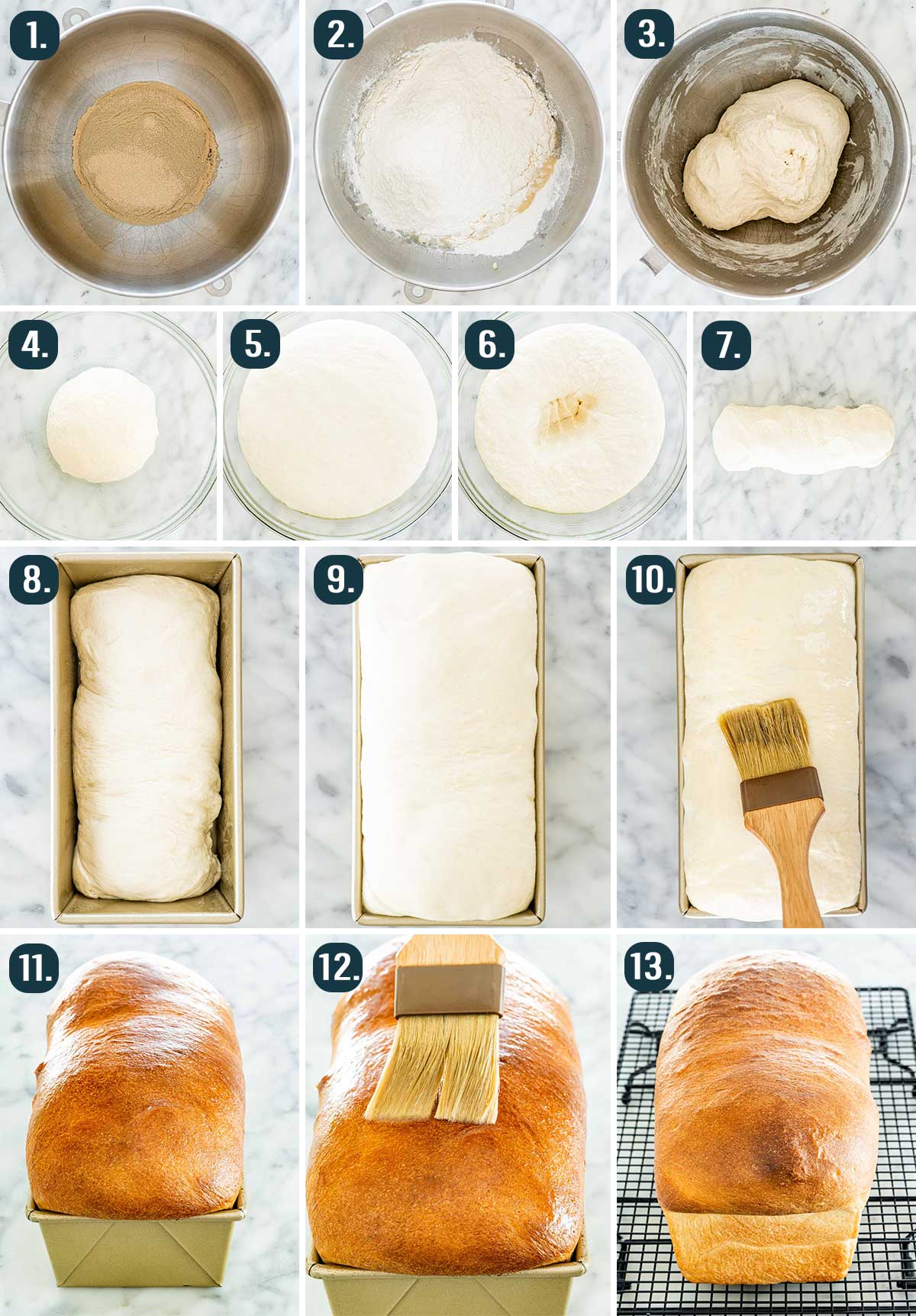 process shots showing how to make white bread
